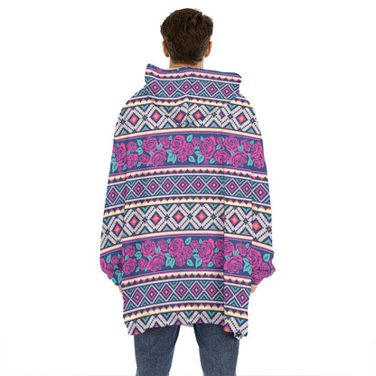 Native Tribal Ethnic Rose Pattern Print Hoodie Blanket
