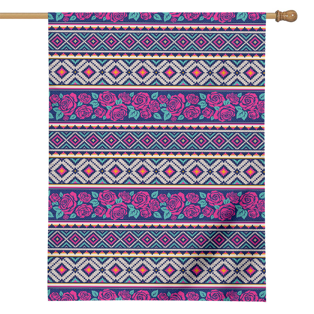 Native Tribal Ethnic Rose Pattern Print House Flag