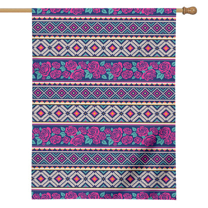 Native Tribal Ethnic Rose Pattern Print House Flag