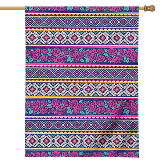 Native Tribal Ethnic Rose Pattern Print House Flag