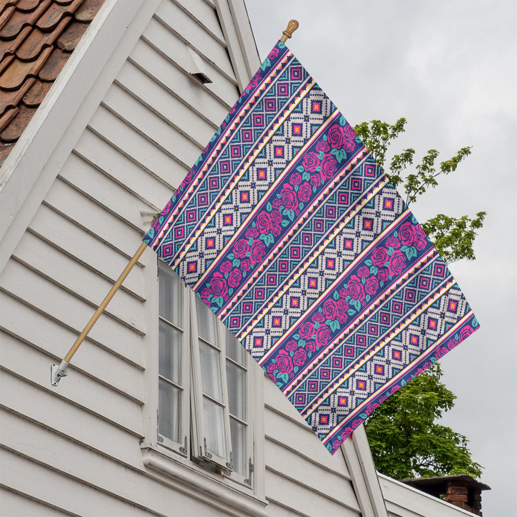 Native Tribal Ethnic Rose Pattern Print House Flag