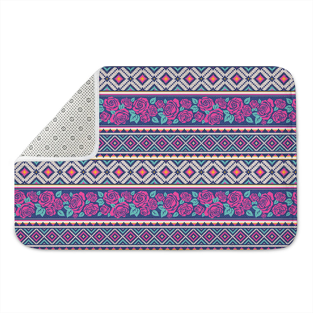 Native Tribal Ethnic Rose Pattern Print Indoor Door Mat