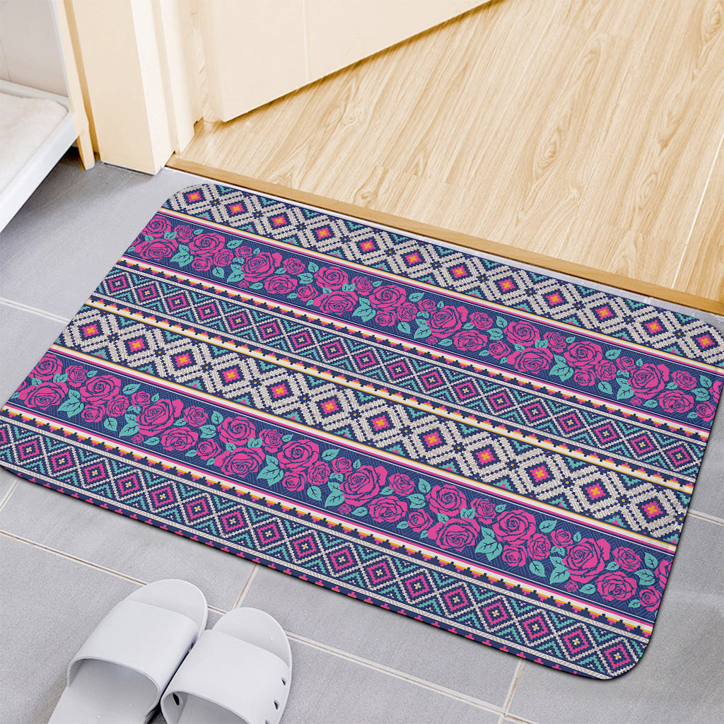 Native Tribal Ethnic Rose Pattern Print Indoor Door Mat
