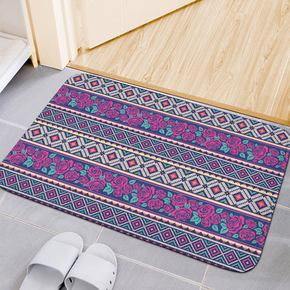 Native Tribal Ethnic Rose Pattern Print Indoor Door Mat