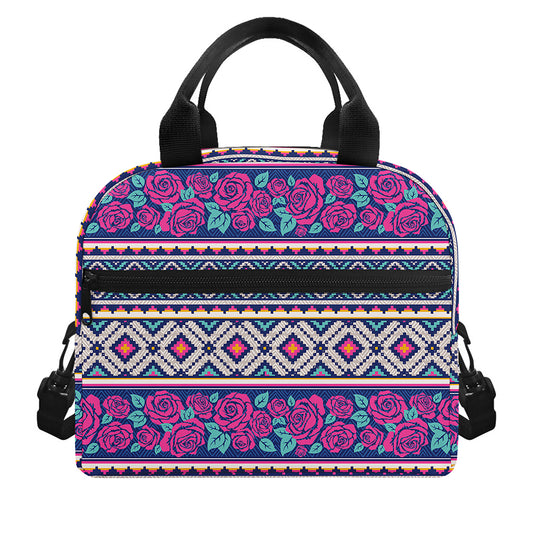 Native Tribal Ethnic Rose Pattern Print Insulated Lunch Bag