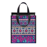 Native Tribal Ethnic Rose Pattern Print Insulated Lunch Tote