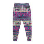 Native Tribal Ethnic Rose Pattern Print Jogger Pants