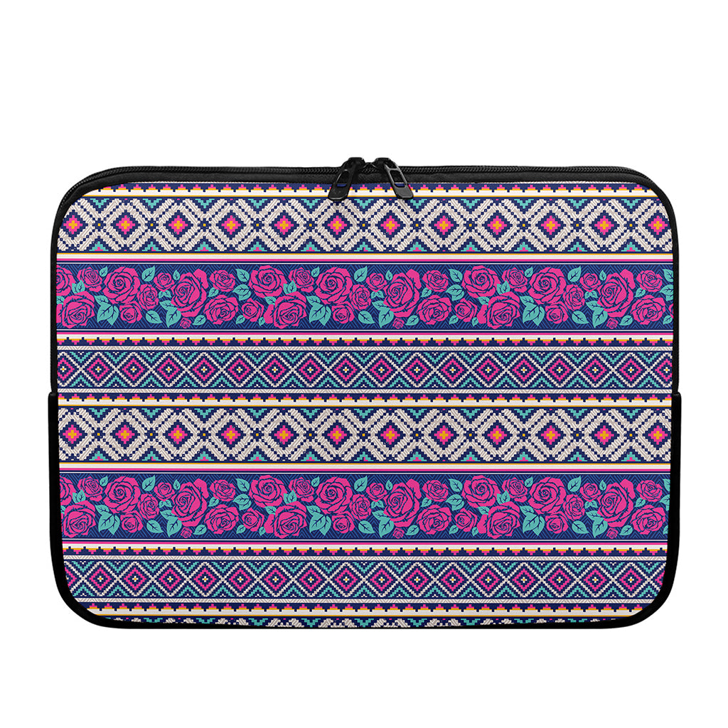 Native Tribal Ethnic Rose Pattern Print Laptop Sleeve