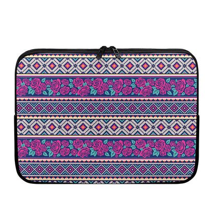 Native Tribal Ethnic Rose Pattern Print Laptop Sleeve