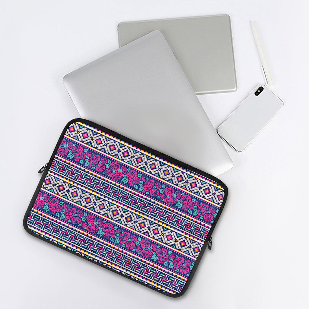 Native Tribal Ethnic Rose Pattern Print Laptop Sleeve