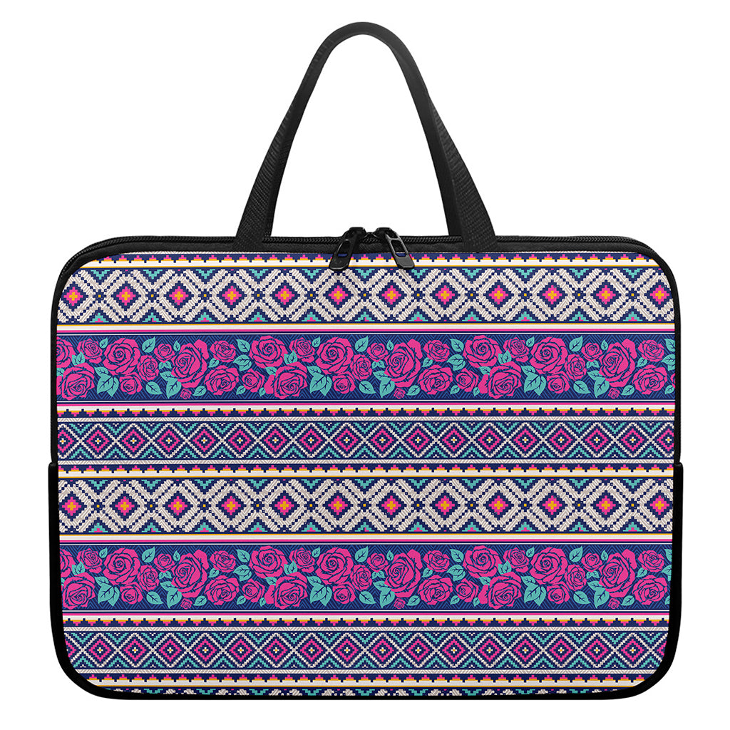 Native Tribal Ethnic Rose Pattern Print Laptop Sleeve With Handle