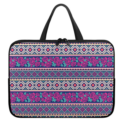 Native Tribal Ethnic Rose Pattern Print Laptop Sleeve With Handle