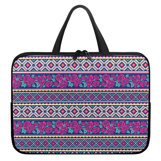 Native Tribal Ethnic Rose Pattern Print Laptop Sleeve With Handle