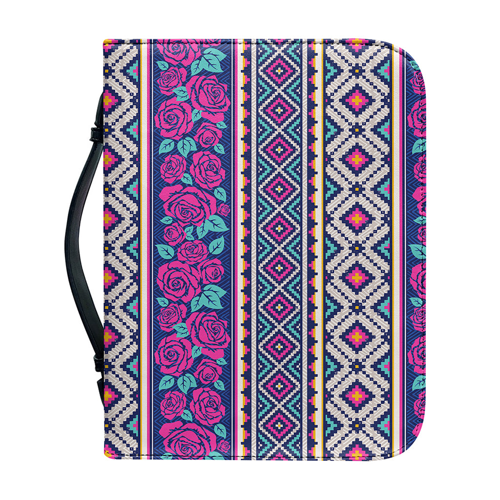Native Tribal Ethnic Rose Pattern Print Leather Bible Cover