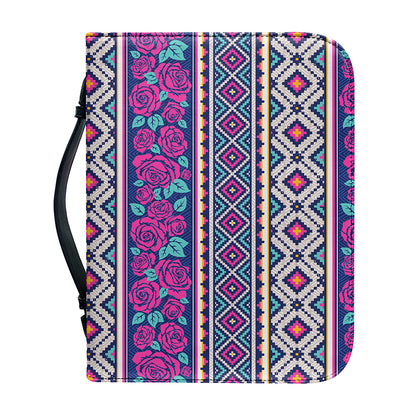 Native Tribal Ethnic Rose Pattern Print Leather Bible Cover