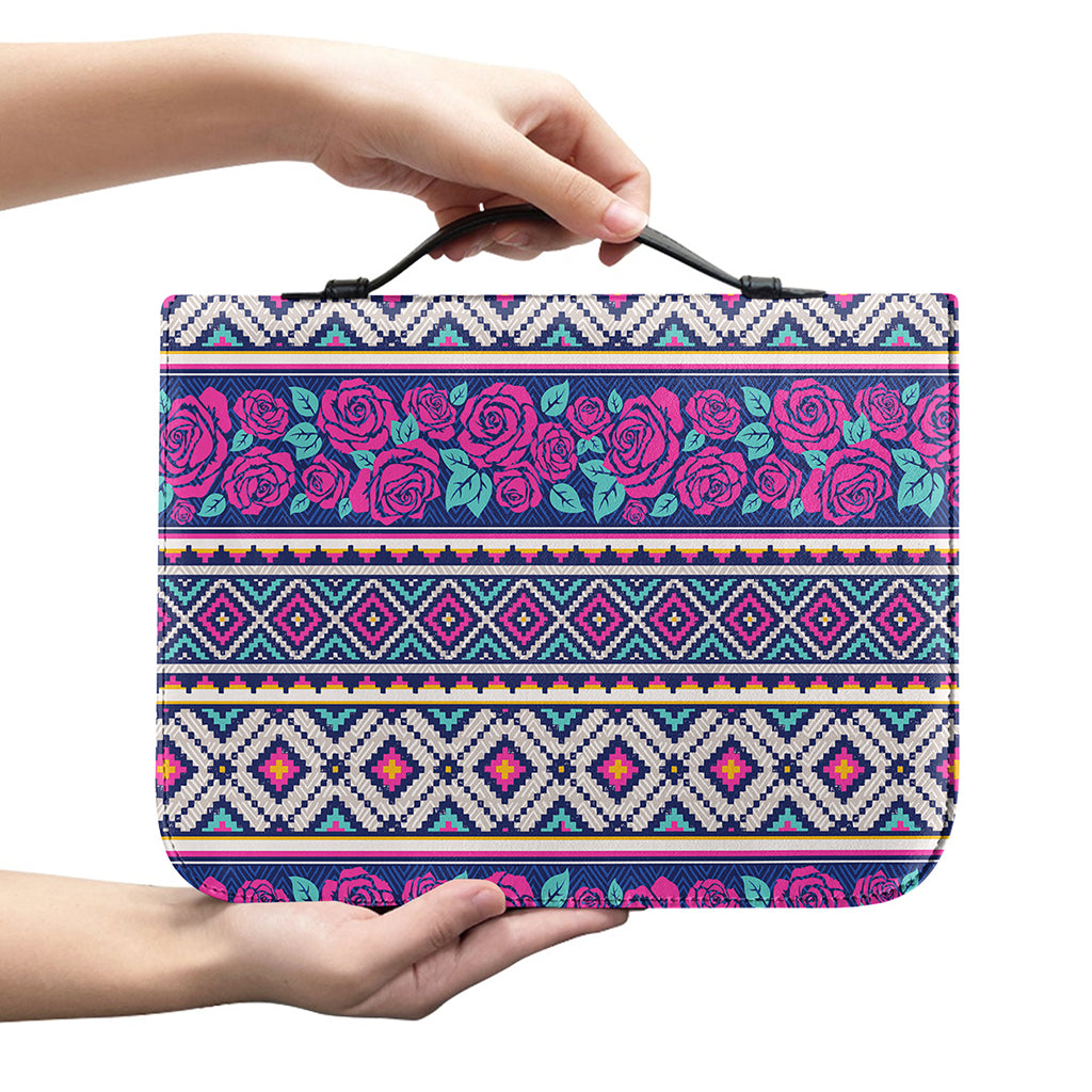 Native Tribal Ethnic Rose Pattern Print Leather Bible Cover