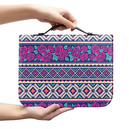 Native Tribal Ethnic Rose Pattern Print Leather Bible Cover