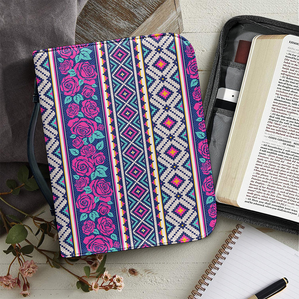 Native Tribal Ethnic Rose Pattern Print Leather Bible Cover