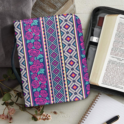 Native Tribal Ethnic Rose Pattern Print Leather Bible Cover