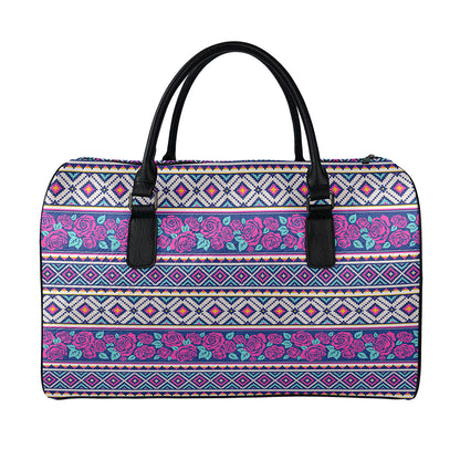 Native Tribal Ethnic Rose Pattern Print Leather Duffle Bag