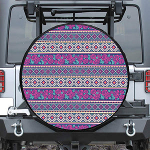 Native Tribal Ethnic Rose Pattern Print Leather Spare Tire Cover