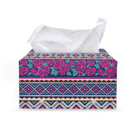 Native Tribal Ethnic Rose Pattern Print Leather Tissue Box Cover
