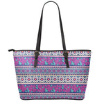 Native Tribal Ethnic Rose Pattern Print Leather Tote Bag