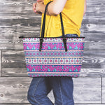 Native Tribal Ethnic Rose Pattern Print Leather Tote Bag