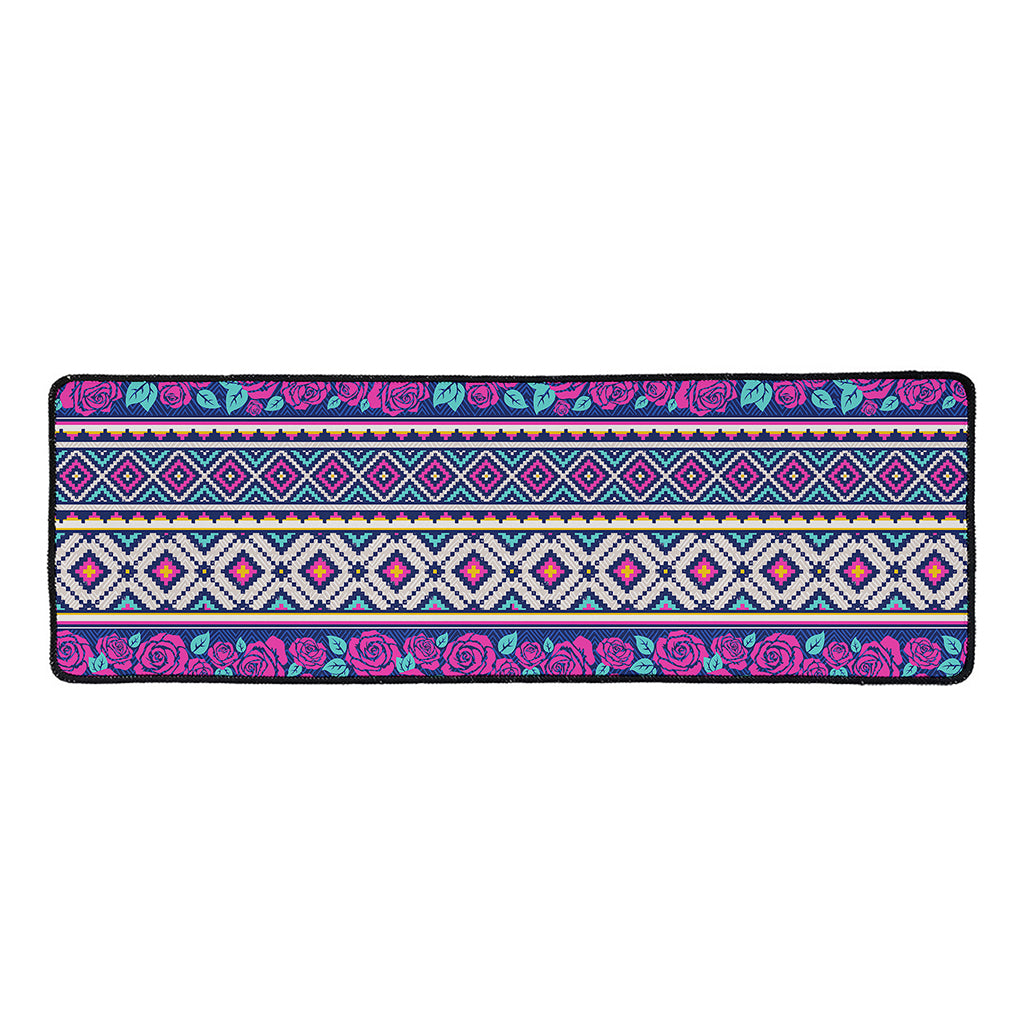Native Tribal Ethnic Rose Pattern Print Long Kitchen Mat