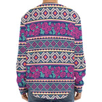 Native Tribal Ethnic Rose Pattern Print Long Sleeve Baseball Jersey