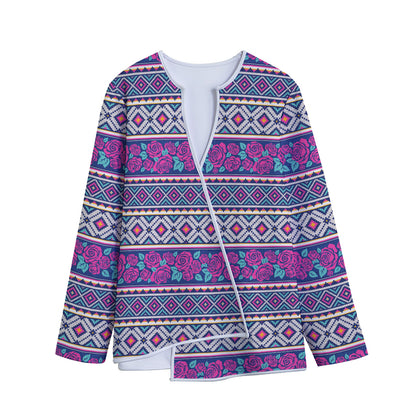 Native Tribal Ethnic Rose Pattern Print Long Sleeve Short Coat