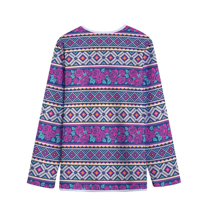 Native Tribal Ethnic Rose Pattern Print Long Sleeve Short Coat
