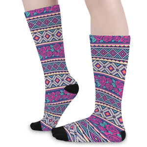 Native Tribal Ethnic Rose Pattern Print Long Socks