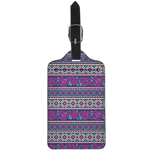 Native Tribal Ethnic Rose Pattern Print Luggage Tag