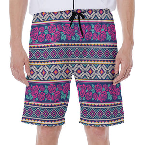 Native Tribal Ethnic Rose Pattern Print Men's Beach Shorts