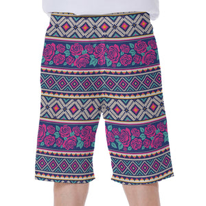 Native Tribal Ethnic Rose Pattern Print Men's Beach Shorts