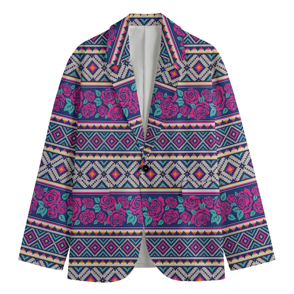 Native Tribal Ethnic Rose Pattern Print Men's Blazer
