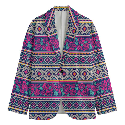 Native Tribal Ethnic Rose Pattern Print Men's Blazer