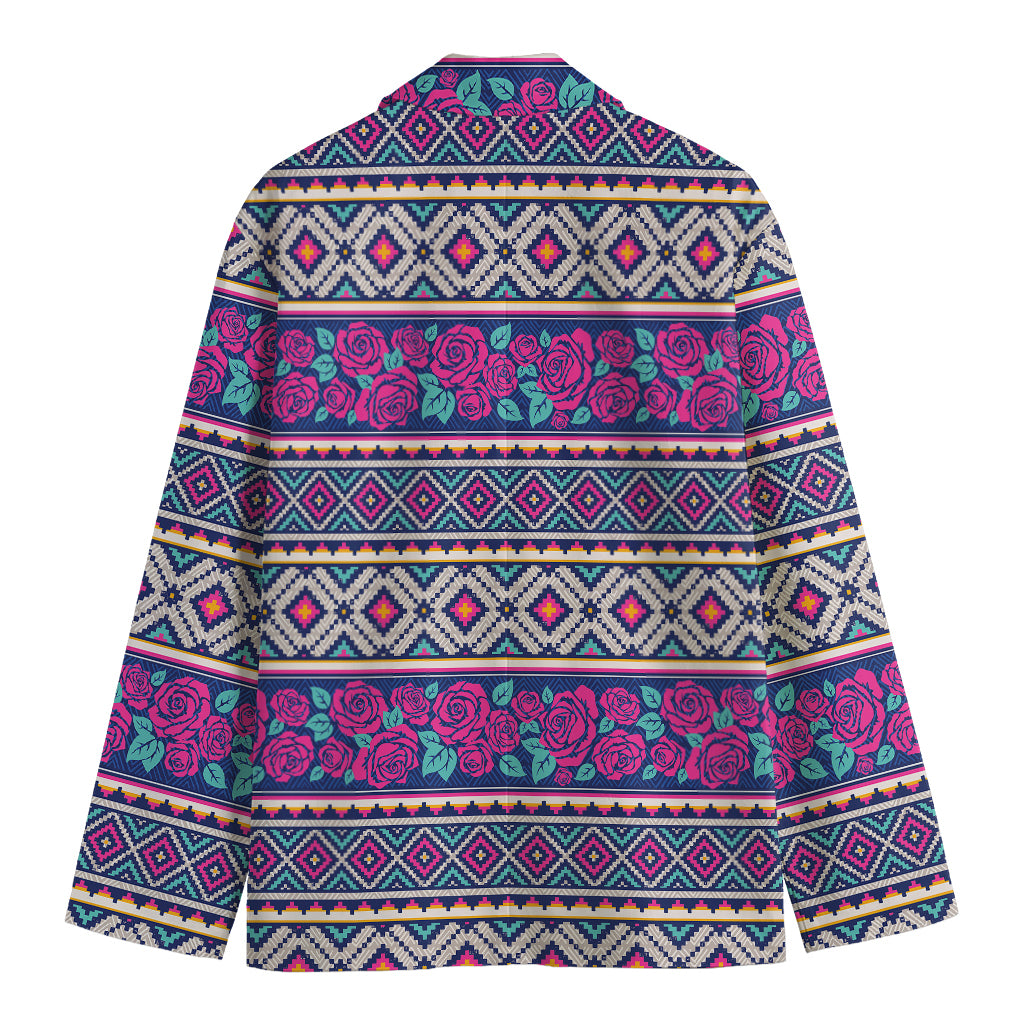 Native Tribal Ethnic Rose Pattern Print Men's Blazer