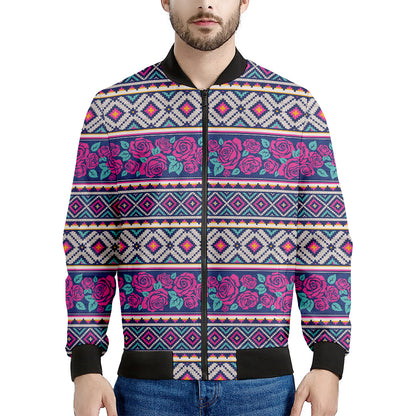 Native Tribal Ethnic Rose Pattern Print Men's Bomber Jacket