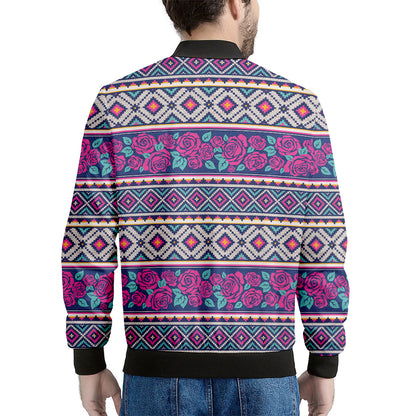 Native Tribal Ethnic Rose Pattern Print Men's Bomber Jacket