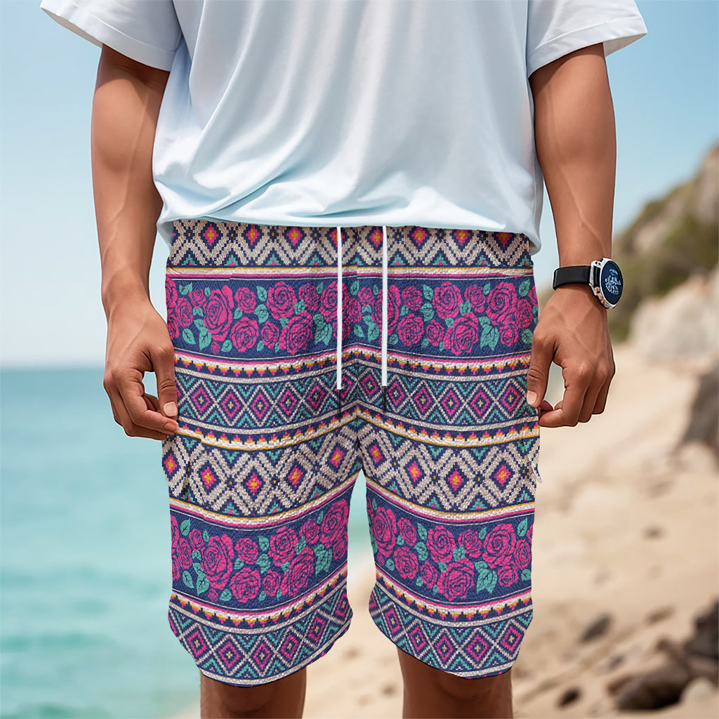 Native Tribal Ethnic Rose Pattern Print Men's Cargo Shorts