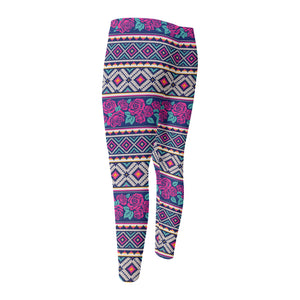 Native Tribal Ethnic Rose Pattern Print Men's Compression Pants