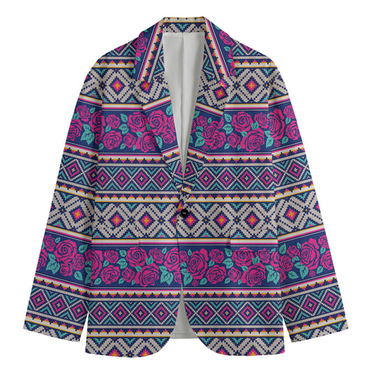 Native Tribal Ethnic Rose Pattern Print Men's Cotton Blazer