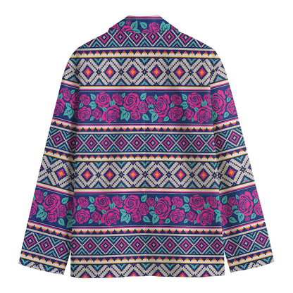 Native Tribal Ethnic Rose Pattern Print Men's Cotton Blazer