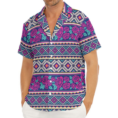 Native Tribal Ethnic Rose Pattern Print Men's Deep V-Neck Shirt