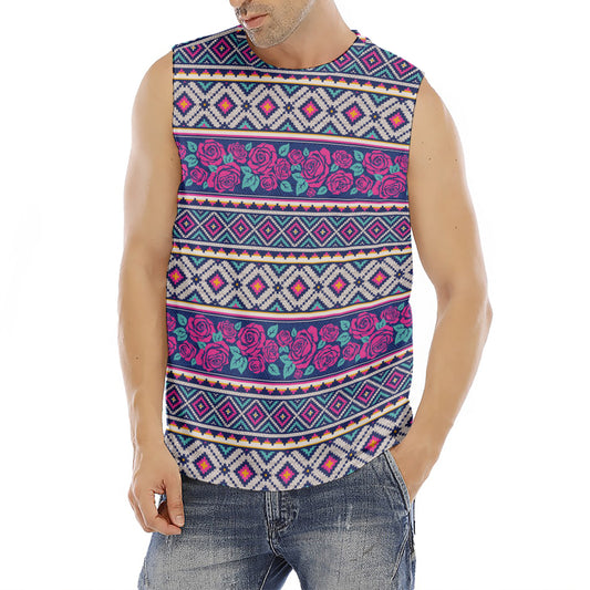 Native Tribal Ethnic Rose Pattern Print Men's Fitness Tank Top