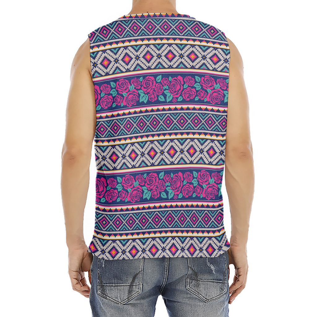 Native Tribal Ethnic Rose Pattern Print Men's Fitness Tank Top