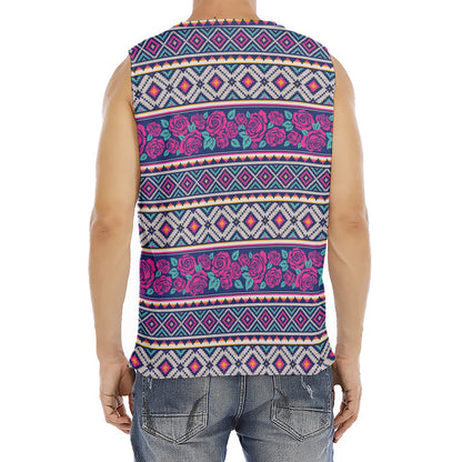 Native Tribal Ethnic Rose Pattern Print Men's Fitness Tank Top