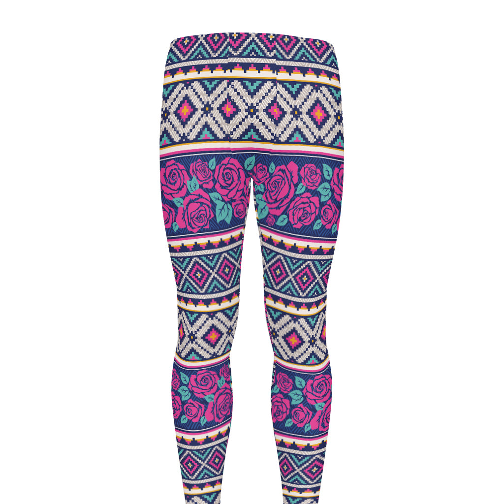 Native Tribal Ethnic Rose Pattern Print Men's leggings